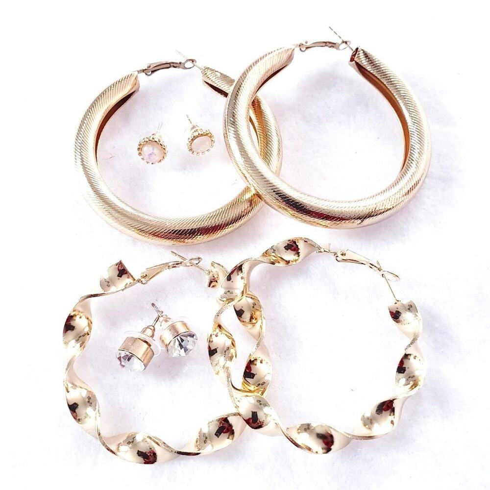 4 Sets of Gold Tone Pierced Earrings Hoops Studs